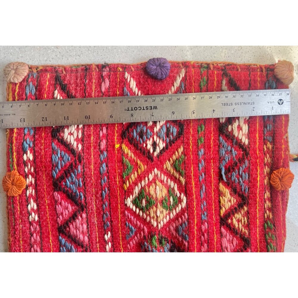 Bolivian Chuspa Cocoa Leaf Bag Backpack 11x14 Handwoven Wool Geometric & Striped - Picture 13 of 14
